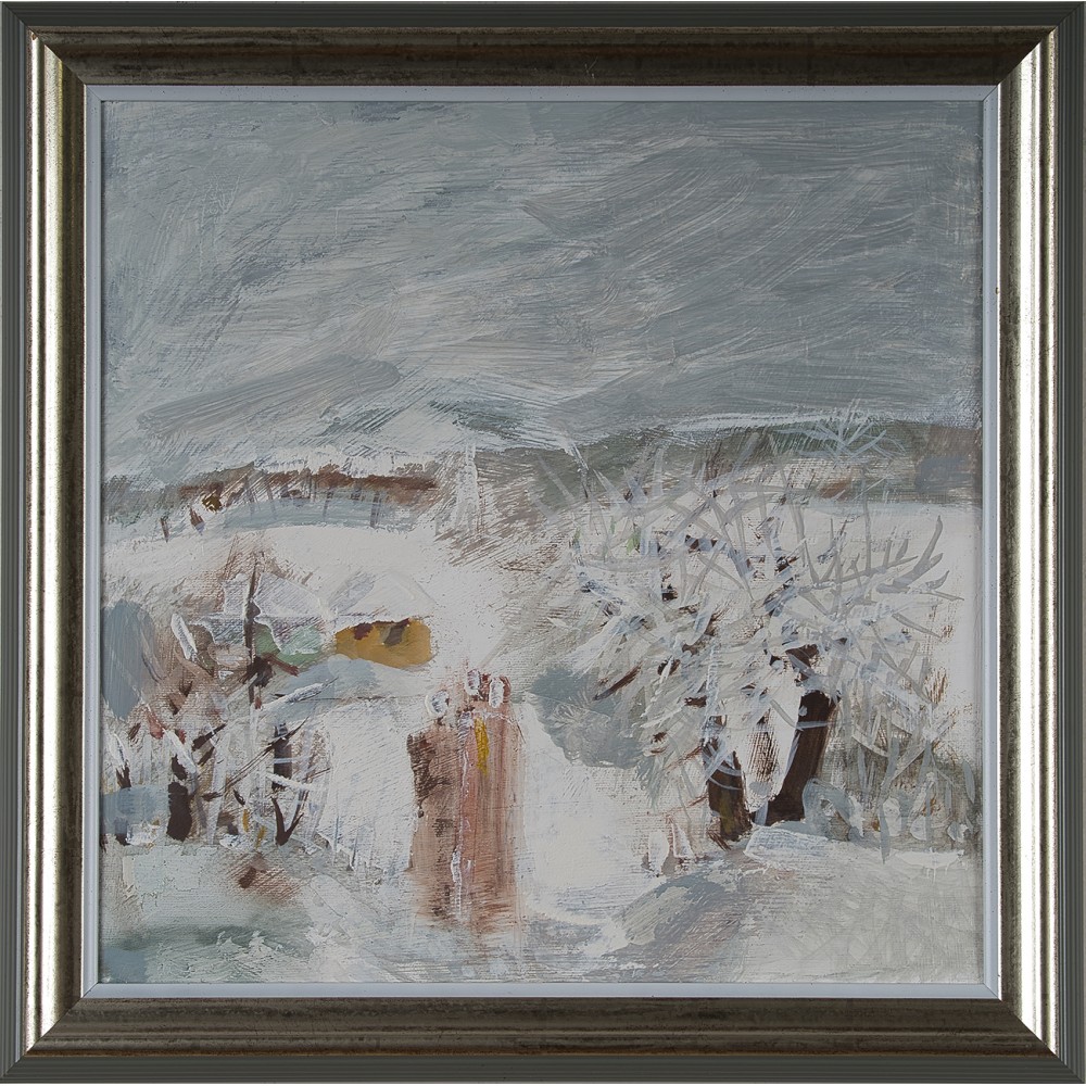 Iarna pe ulițe - pictură în ulei pe pânză, artist Octavian Cosman